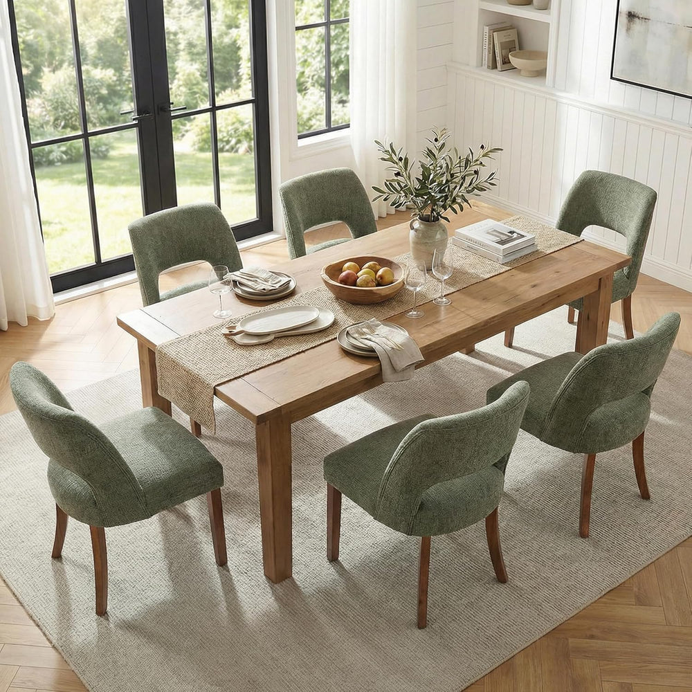keoni Wooden Dining Chairs Set of 6 with Rubberwood Legs and Open Back