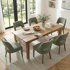 keoni Wooden Dining Chairs Set of 4, Mid Century Modern Upholstered Dining Room Chairs with Rubberwood Legs, Fabric Farmhouse Kitchen Chairs with Foot Pegs for Dining Room, Green