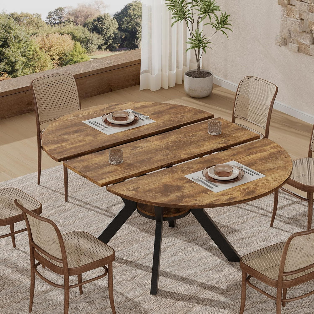 42"-58" Extendable Oval Dining Table for 4-6, Kitchen Round Table w...