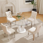 RGZ 39'' Modern Luxury Glass Round Dining Table for 4-6, Clear Circle Glass Top Kitchen Table with White MDF Base, Small Circular Minimalist Apartment Dinner Table for Home, Living Room, Tea