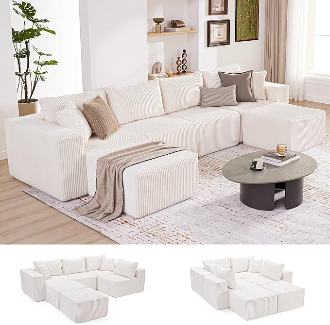 135.4" Cloud Couch Sectional, Modular Sectional Sofa with Deep Seat, Plu...