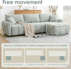 Ball & Cast Modular Sectional Sofa W/Movable Ottoman and 2 Lumbar Pillows,4 Seater L Shaped Couch W/Deep Seat&Pull-line Design,Boucle Fabric Upholstered Sofa for Living Room,Apartment,Light Green,110"