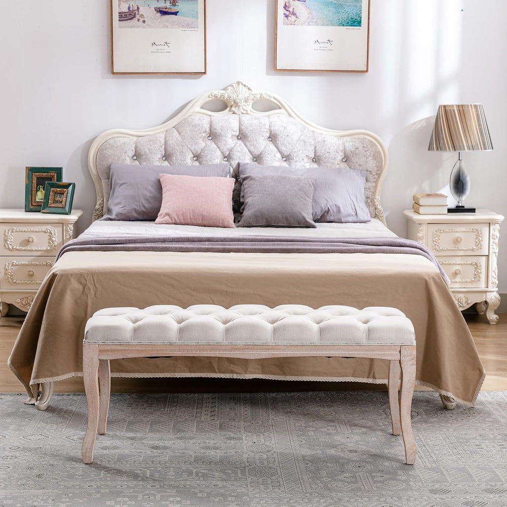 GDFStudio 43.3" French Country Bedroom Bench, Tufted Upholstered End of ...
