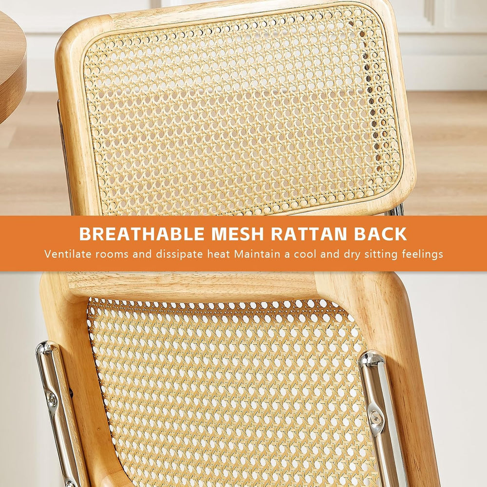 Rattan Back Velvet Dining Chair Set of 6 Modern Stainless Chrome Base Armless...