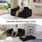 MAXYOYO 63" Loveseat Sofa Couch for Small Spaces, Upholstered Boneless Cloud Couch for Apartment Bedroom, 2-Seater Love Seat Floor Modern Sofa with Pillows, No Assembly Required, Black