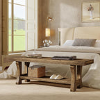 Solid Wood Storage Bench, Farmhouse Entryway Bench, Long Indoor Dining Seat for Hallway, Bedroom, Living Room, Dining Room, Easy Assembly, Dark Brown