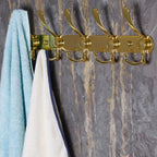 Dseap Coat Rack Wall Mounted - 5 Tri Hooks, Heavy Duty, Stainless Steel, Metal Coat Hook Rail for Coat Hat Towel Purse Robes Mudroom Bathroom Entryway (Gold, 2 Packs)