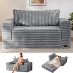 MAXYOYO Convertible Sofa Bed, Pull-Out Loveseat Couch Bed for Small Space | 2 in 1 Folding Couch Bed with Large Back Pillow, Plush Faux Fabric Lounge Couch for Living Room, Apartment, Grey