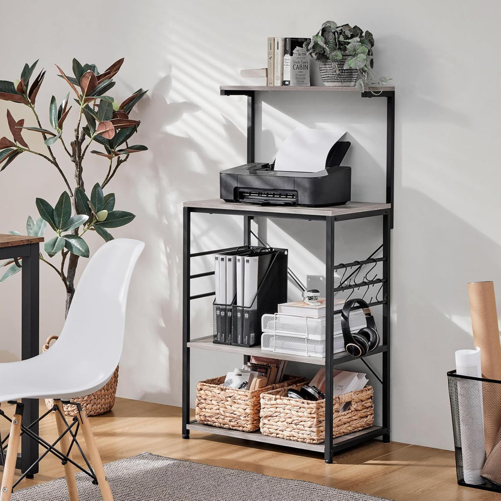 Yaheetech 4-Tier Rolling Bakers Rack,Microwave Stand Kitchen Cart,Gray | Kitchen Bakers Rack on Wheels with 6 S-Side Hooks and Adjustable Feet, Utility Storage Shelf
