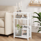 MMEOLUOOK Narrow Side Table with Storage Basket Skinny End Tables for Smalls Spaces 3 Tier Sofa Table Small Nightstand Slim Bedside Table for Living Room Bedroom White MLBZ22W