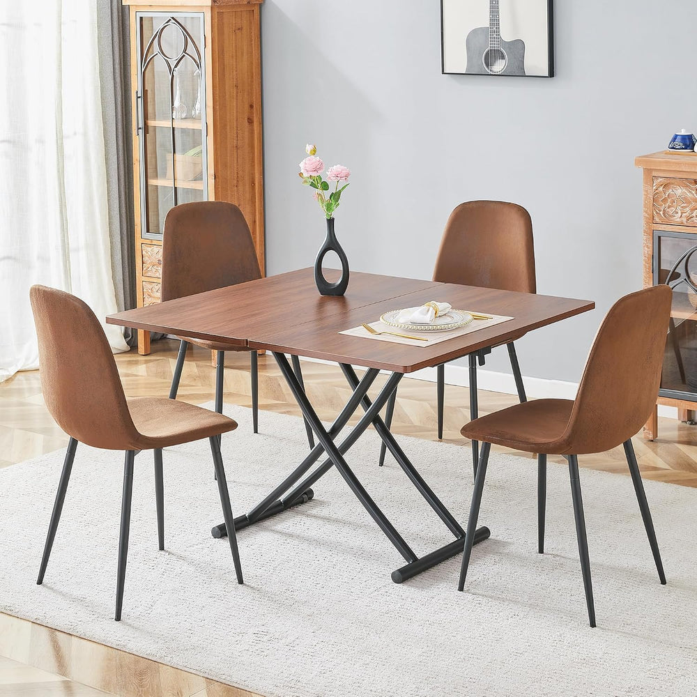 Space Saving Folding Dining Table, Adjustable Height Foldable Coffee Table wi...