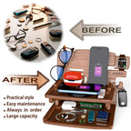 MED Wood Phone Docking Station – Nightstand Desk Organizer for Phone, Watch, Wallet & Tablet – Gift for Men, Husband, Dad & Women – Wooden Charging Stand, (Black, Model 2)