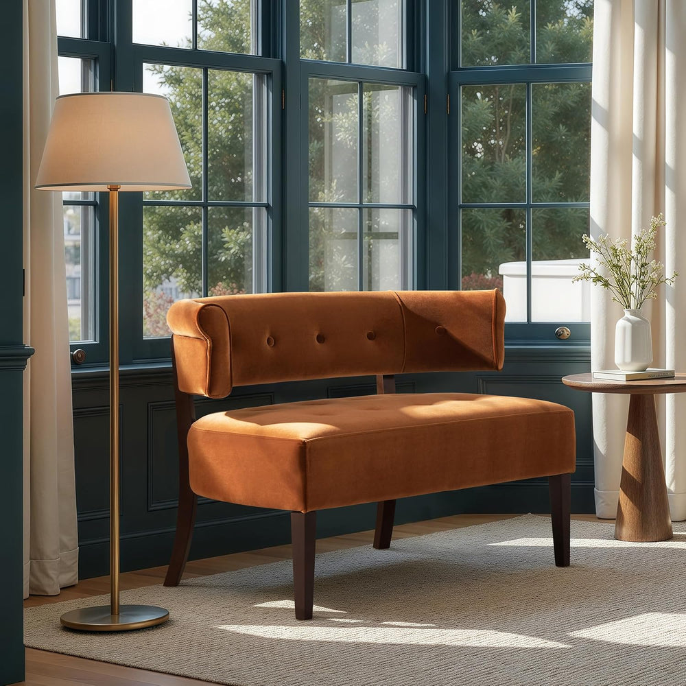 Jennifer Taylor Home Jared Roll Arm Tufted Bench with Back Settee in Burnt Or...