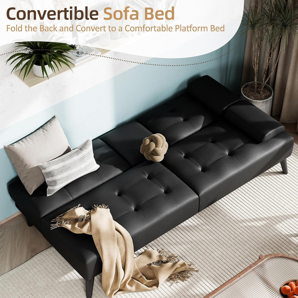 Shintenchi 64" Futon Sofa Bed, Leather Foldable Couch, Upholstered Loves...