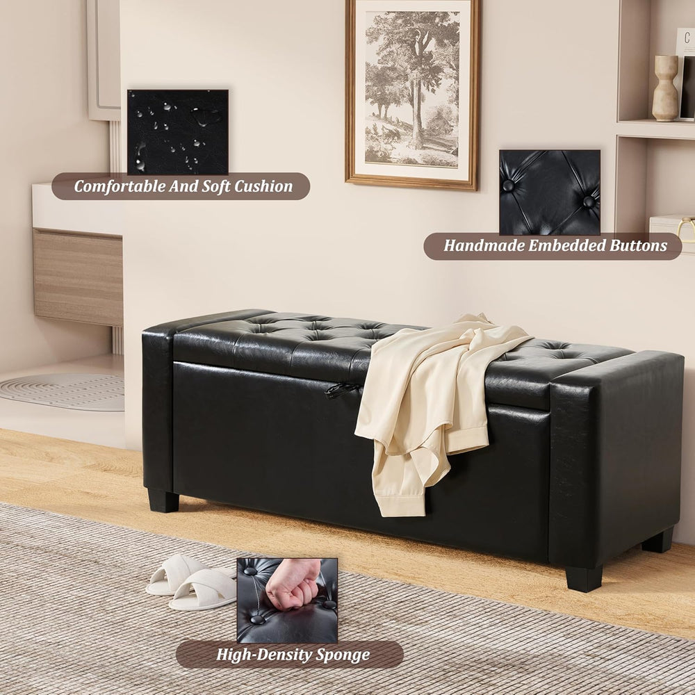 Royal Windsor Ottoman with Storage,Tufted Storage Bench with Safety Hinge,Hol...