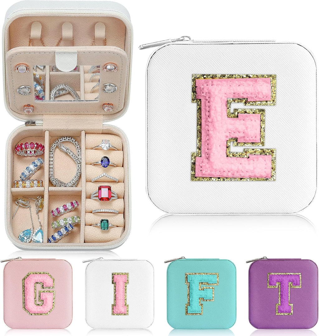 Parima Teacher Gifts for Women - Teacher Appreciation Gifts for Friends Travel Must Have Jewelry Case Organizer | Travel Jewelry Box | Graduation Gifts for Friends Female - Letter E, White