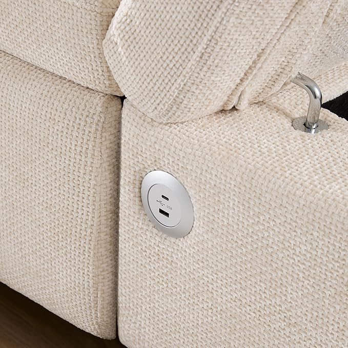 Ball & Cast Modular Convertible L-Shaped Sectional Sleeper Sofa Bed Pull Out Couch with Moveable Storage Ottoman,Oversized Chenille Pull-Out Sofa Bed W/Reclining Armrest&USB Port,for Living Room,Beige