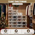 Shoe Storage Boxes 18 Pack Clear Plastic Stackable – White Shoe Organizer Box w/ Door for Closet, Entryway & Bedroom – Foldable Plastic Shoe Cabinet Storage for Men’s & Women’s Shoes (US Size 5–10)