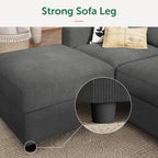 HONBAY Modern Corduroy Ottoman Module Sofa, Ottoman Bench with Storage, Dark Grey