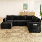 106.7" Sectional Sleeper Sofa with Pull Out Couch, Modern 7 Seat U Shaped Modular Couch, Sectionals Modular Sofa with Storage, Comfy Sectional Couches for Living Room & Apartment, Black