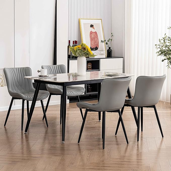 YOUTASTE Dining Chairs Set of 2, Mid Century Modern Upholstered Faux Leather ...