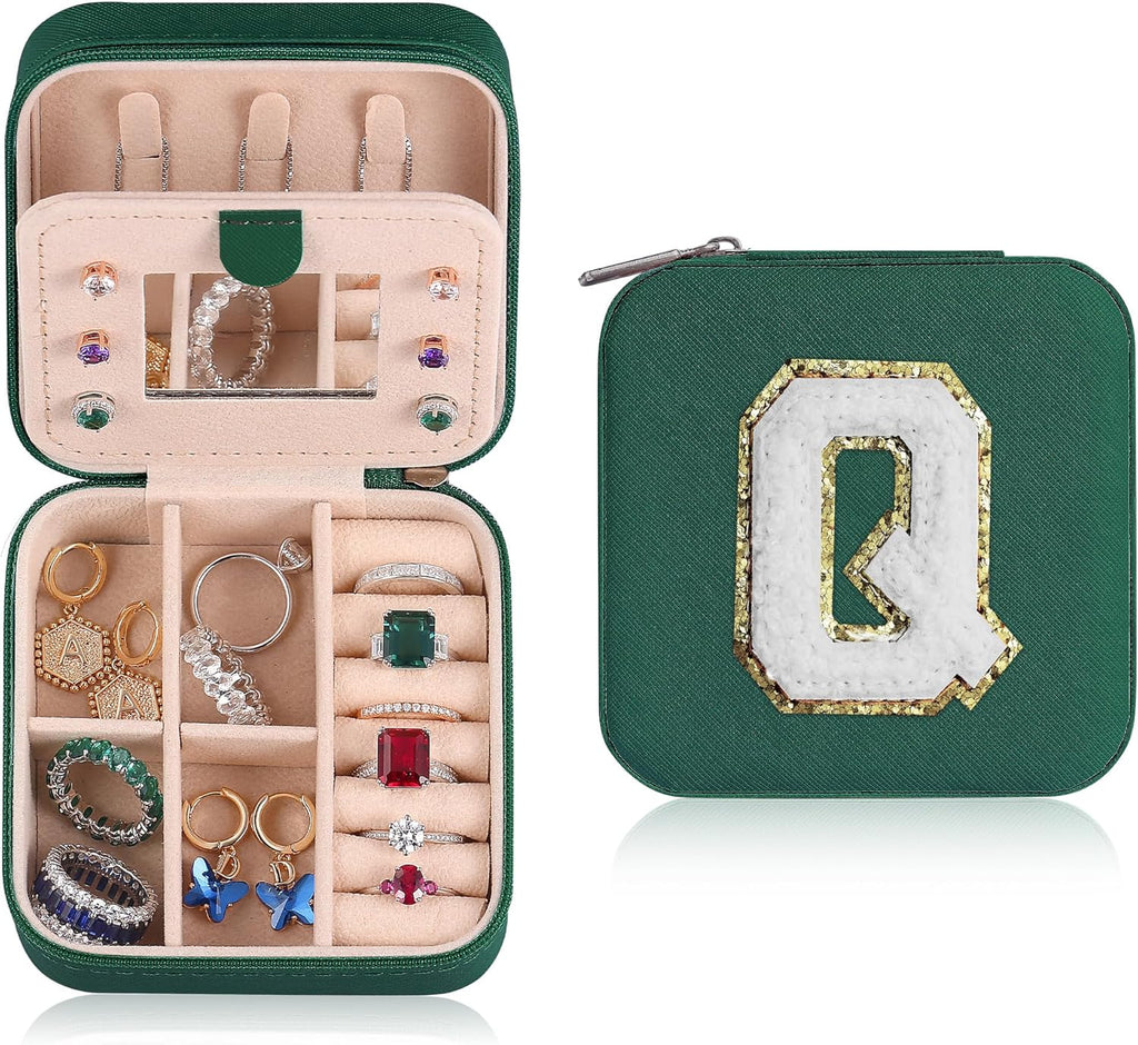Parima Travel Jewelry Organizer for Women | Necklace, Earring, Ring Organizer | Women's Travel Gifts - Letter Q, Green