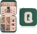 Parima Travel Jewelry Organizer for Women | Necklace, Earring, Ring Organizer | Women's Travel Gifts - Letter Q, Green
