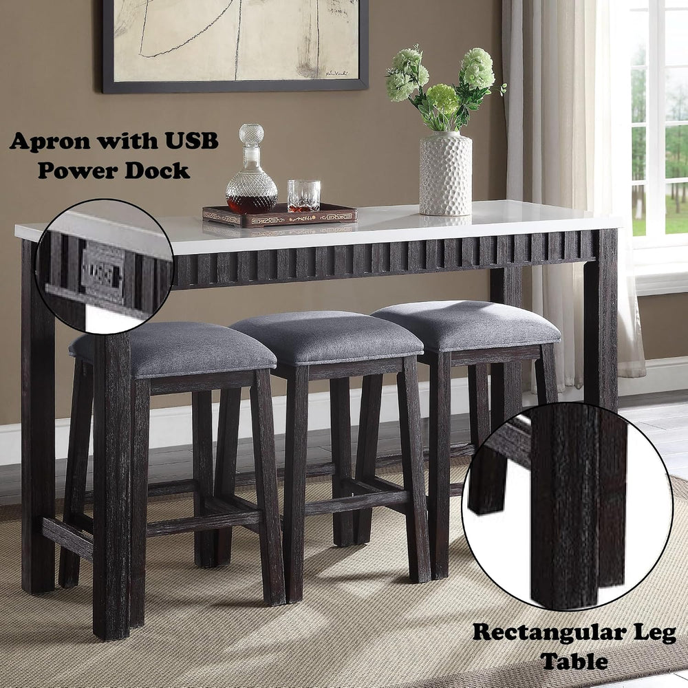 Marble Top 4PC Counter Height Table Set with USB Dock | Includes USB power do...