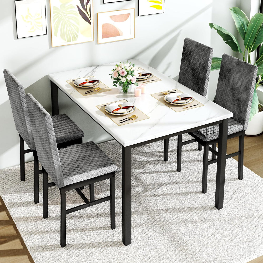 Hooseng Kitchen Table Set 5 Piece Dining Room Table Set Marble Dining Table 4...