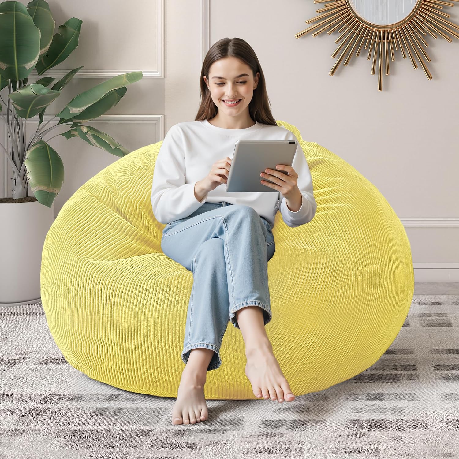 3FT Bean Bag Chairs Teardrop Bean Bag Chair for Adults Beanbag Chair with Memory Foam Filled Machine Washable Cover for Living Room, Bedroom