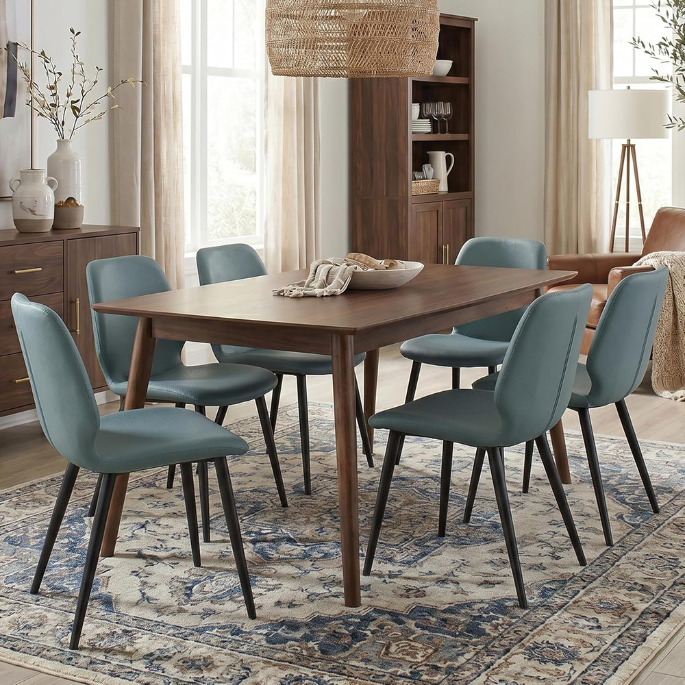 Leather Dining Chairs Set of 6, Mid Century Modern Dining Chairs Upholstered ...