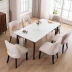 VKNOW Wooden Dining Chairs Set of 6, Modern Fabric Upholstered Dining Room Chair Kitchen Chairs, Farmhouse Dinner Chair for Kitchen Dining Room, Beige-Black Legs