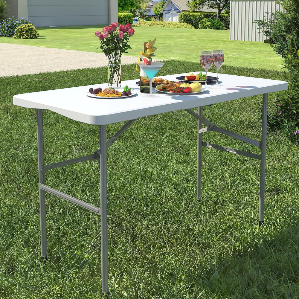 4 FT Folding Tables for Camping Party Picnic, Dinning, School, White | 4 Foot...