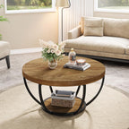 Tribesigns Round Coffee Table, 31.7" Wooden 2-Tier Circle Coffee Table with Storage Shelves, Modern Accent Cocktail Table Center Table for Living Room, Natural Wood Brown