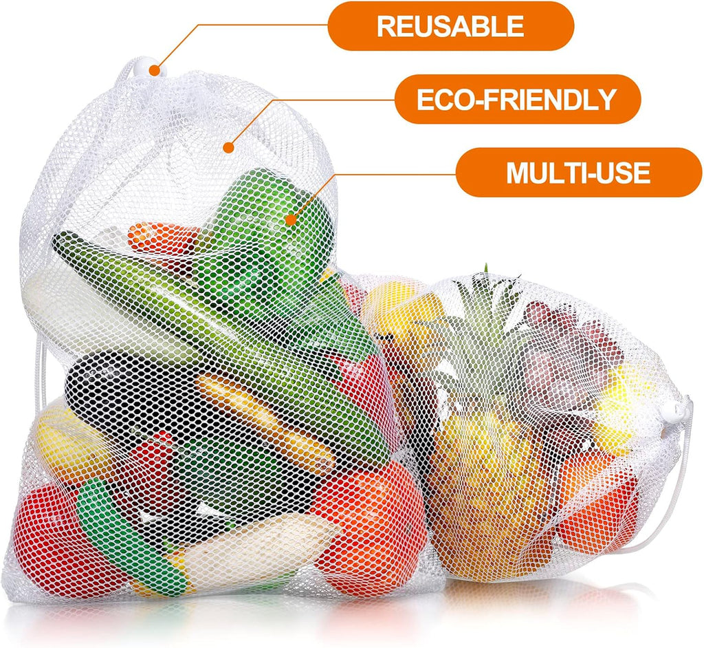 TecUnite 10 Pcs Mesh Bags Drawstring Laundry Bags Large Nylon Mesh Gift Dishwasher Bag with Sliding Drawstring for Kitchen Jewelry Gifts Wedding Favor Home(5.5 x 7.5 Inch,White)