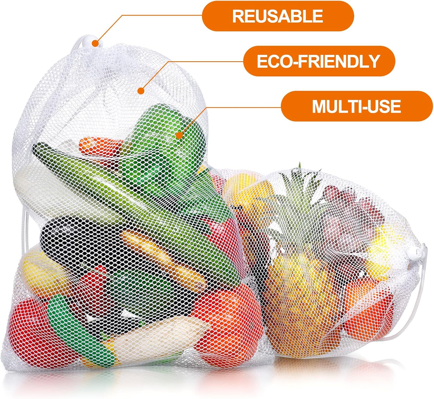 TecUnite 10 Pcs Mesh Bags Drawstring Laundry Bags Large Nylon Mesh Gift Dishwasher Bag with Sliding Drawstring for Kitchen Jewelry Gifts Wedding Favor Home(11.8 x 7.5 Inch,White)