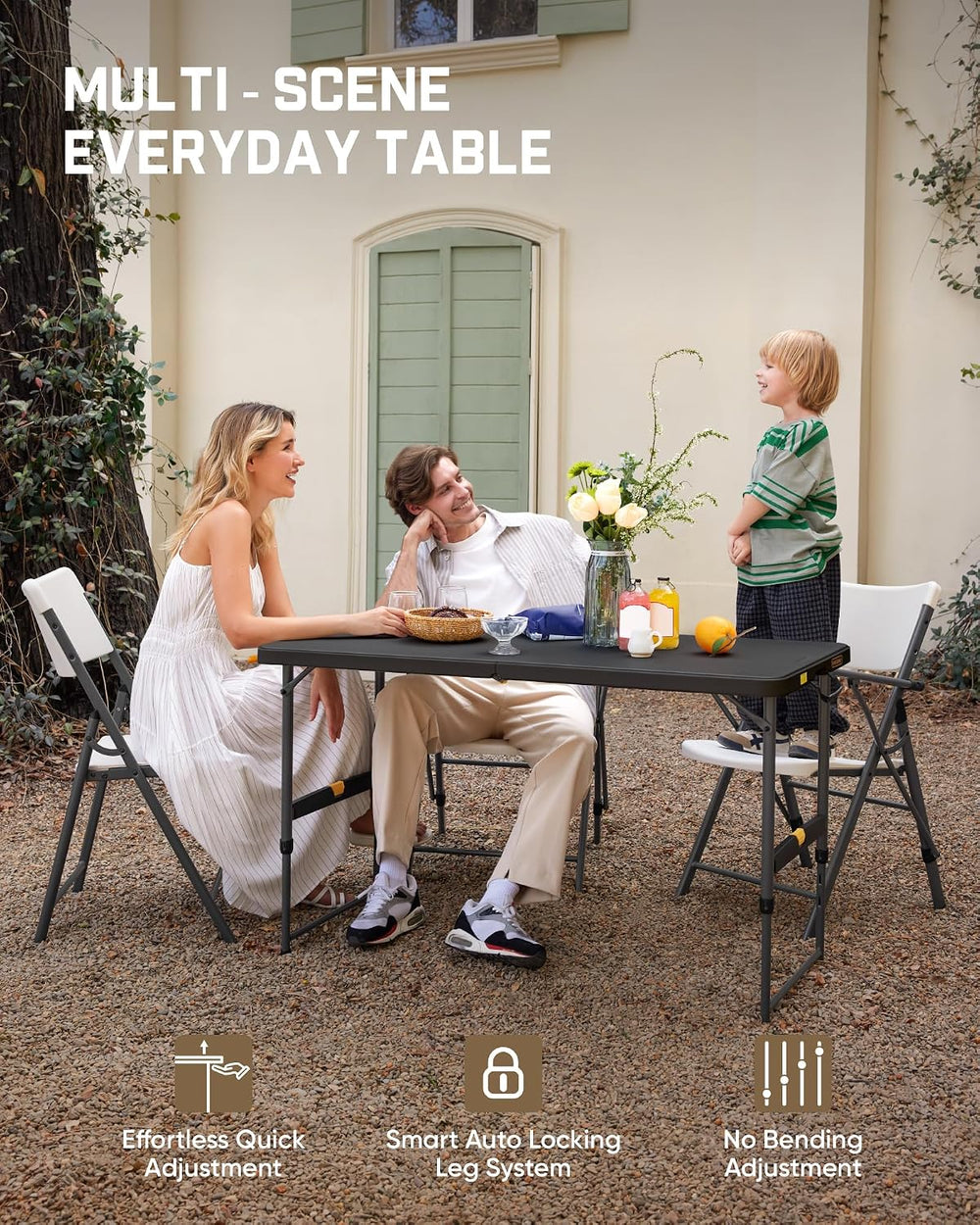 FanttikOutdoor Folding Table 4 Foot Quick Adjust, 4 Heights Camping, Party | ...