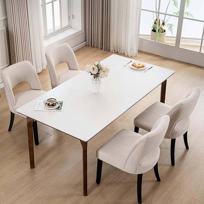 VKNOW Wooden Dining Chairs Set of 4, Modern Fabric Upholstered Dining Room Ch...
