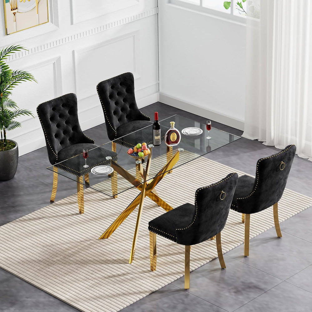 5 Piece Dining Table Set Rectanglar Glass Dining Set for 4 Modern Small Kitch...