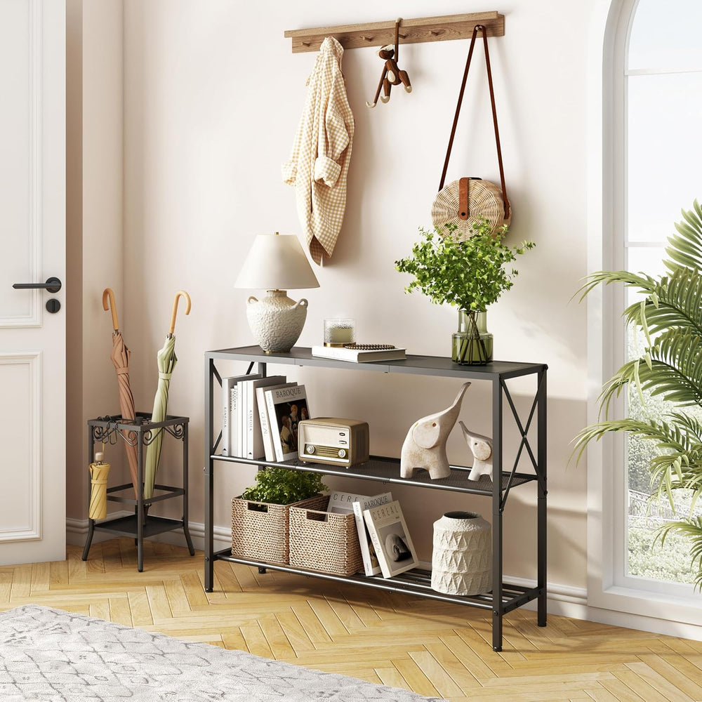 Hoctieon Industrial Console Table, 3 Tier Entryway Table, Hallway Table, Narr...