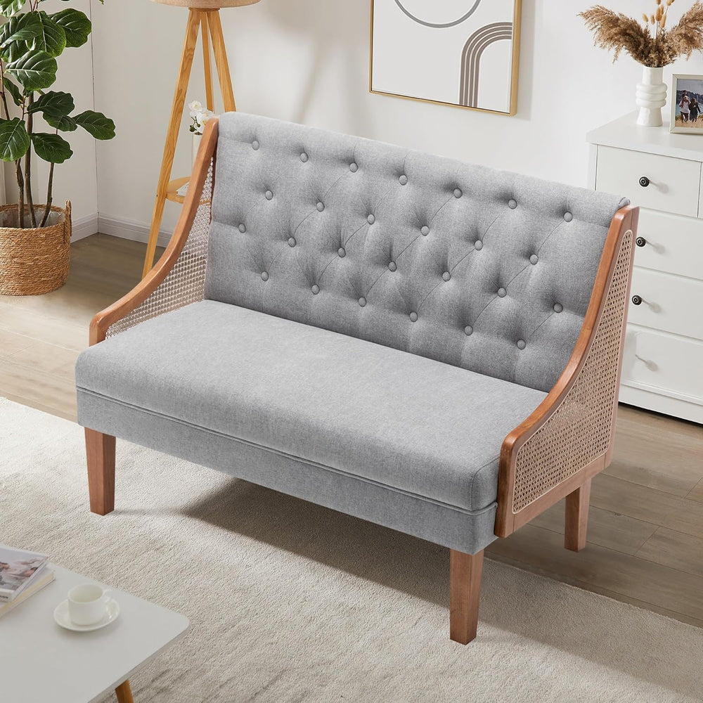 Upholstered Settee Bench Small Loveseat Sofa Rattan Dining Bench with Back Ba...
