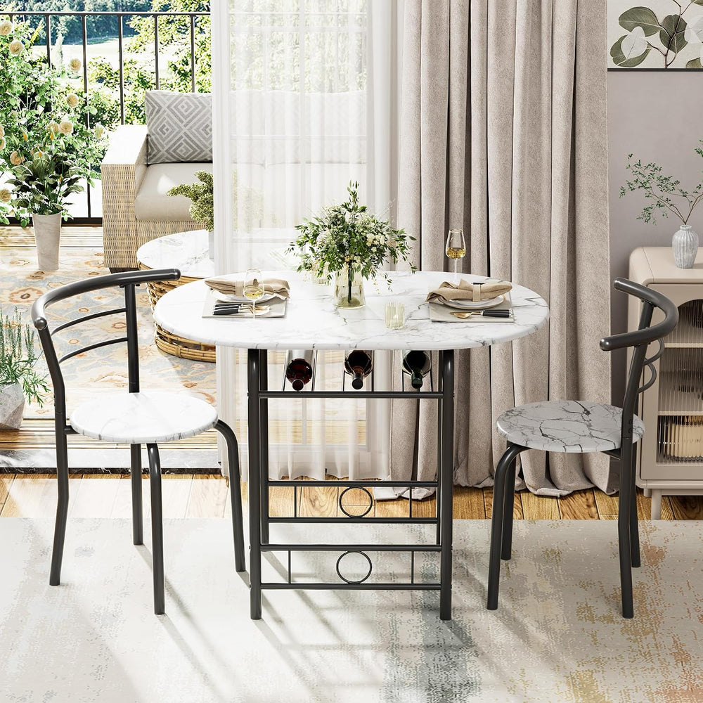 Flamaker Dining Table for 2, 3 Piece Round Table & Chair Set, White &...