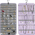 Hanging Jewelry Organizer Storage with Hanger Metal Hooks Double-Sided Jewelry Holder- Wall Mount Holder for Earrings, Necklaces, Rings on Closet, Wall, Door, 1 piece, Large, Pink
