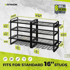 KAFAHOM Power Tool Organizer Wall Mount, 4-Tier Drill Holder for Cordless Tools, 2-Pack Set, Garage Storage Rack with Side Hooks for Hammers & Pliers, Tool Organizer for Workshop/Utility Room