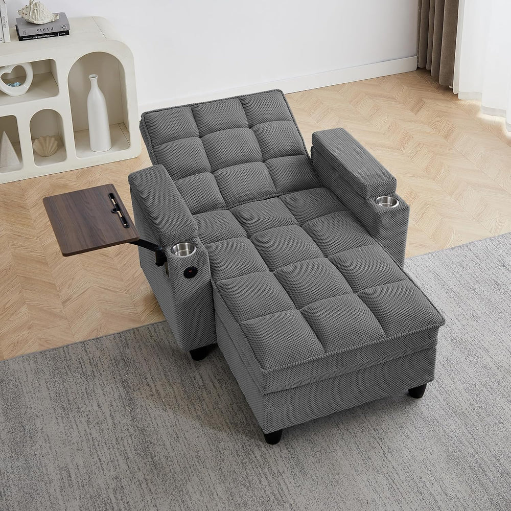 Eafurn Convertible Chaise Lounge Sleeper Chair with Storage and 6-Position Re...