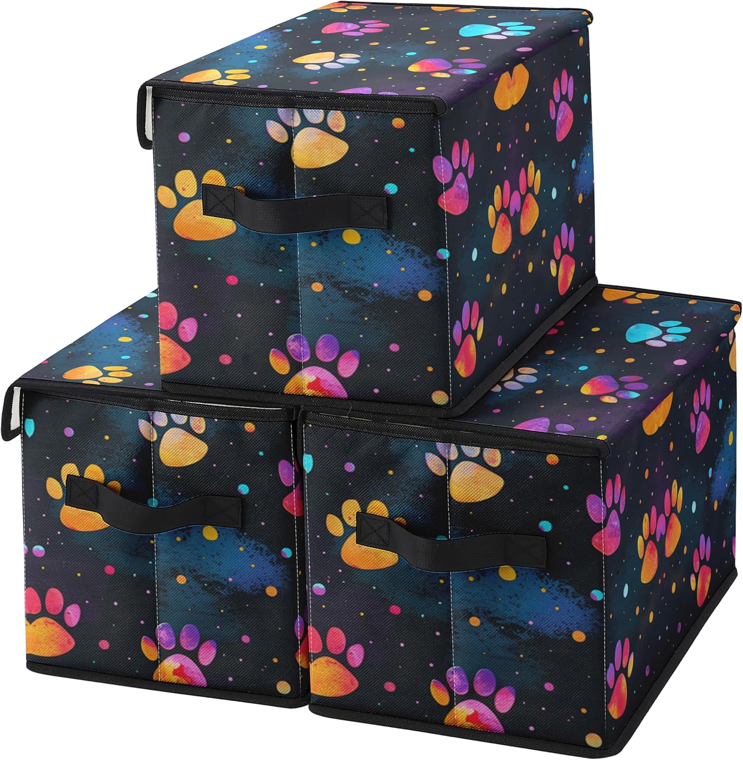 Stackable Clothes Storage Bins with Lids,Closet Organizers Fabric Printing Box for Home and Office,Blanket Clothes Organizers,Under Bed Storage Containers 3 Pack.