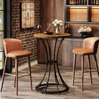 Tribesigns Round Bar Table for 2, 37.4" H Cocktail Table with Curved Metal Base, Coffee Pub Table for Spaces, Living Room, Kitchen, or Party (Brown & Black) (4)