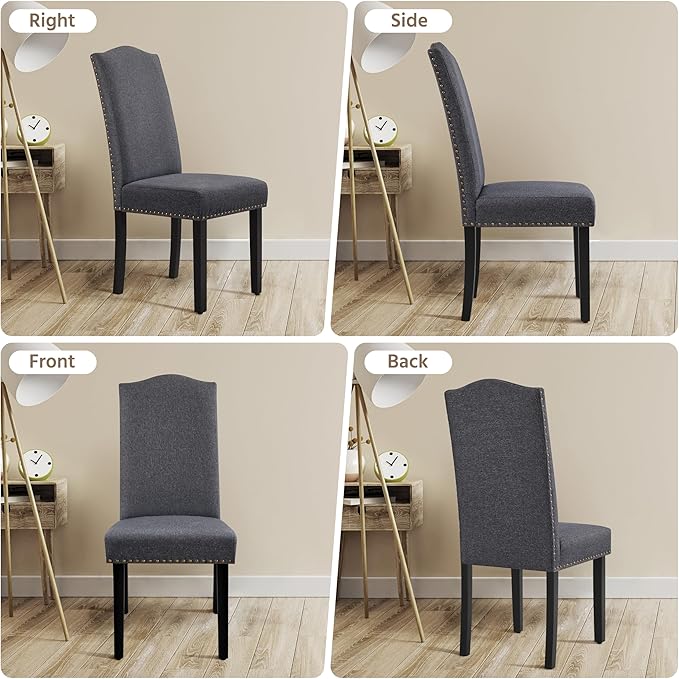 Yaheetech Upholstered Dining Chairs Set of 4, Modern Kitchen Chairs with Nailhead Trims and Solid Wood Legs for Dining Room, Living Room, Restaurant, Fabric Armless Design, Dark Gray