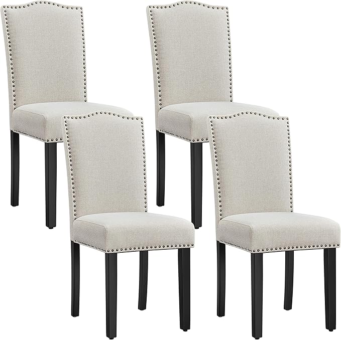 Yaheetech Dining Chairs Set of 4 Modern Kitchen Chairs with Fabric Upholstered Seat and Solid Wood Legs for Home Kitchen, Beige