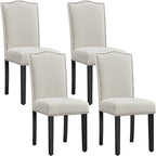 Yaheetech Dining Chairs Set of 4 Modern Kitchen Chairs with Fabric Upholstered Seat and Solid Wood Legs for Home Kitchen, Beige